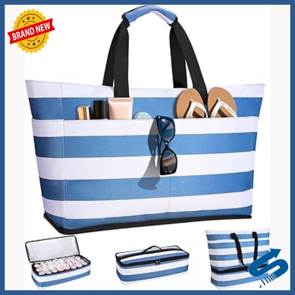 Large 54l Waterproof Tote With Detachable Cooler, 9 Pockets, Leak-Proof Wet